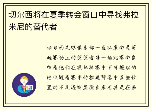 切尔西将在夏季转会窗口中寻找弗拉米尼的替代者